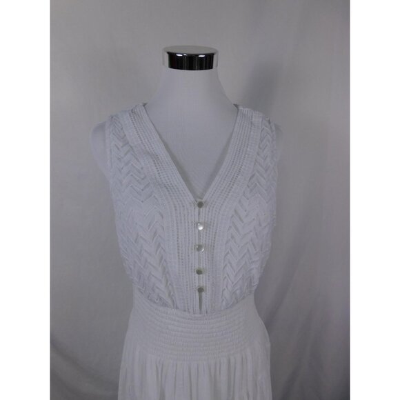 Jolie Dress Womens 1X White Sleeveless V Neck Buttoned Smocked Tiered Maxi Lined - Picture 2 of 12
